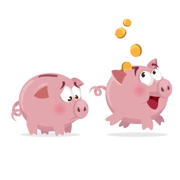 Happy and sad Piggy bank with money and empty — Stock Vector