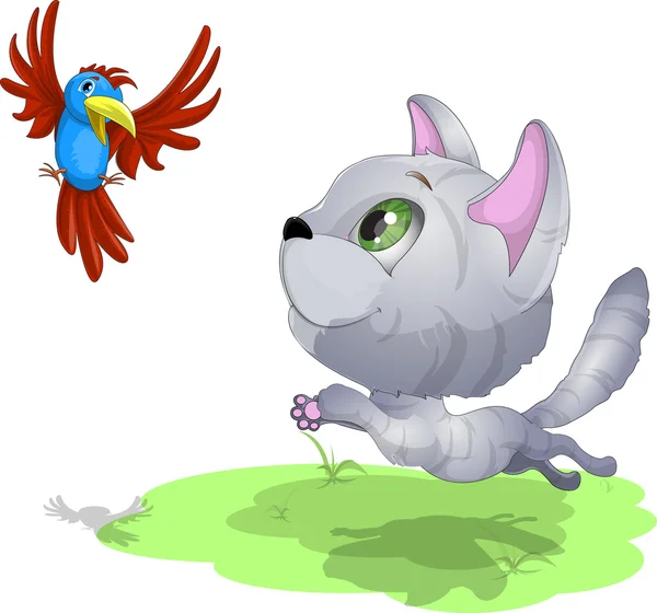 Kitten en papegaai — Stockvector
