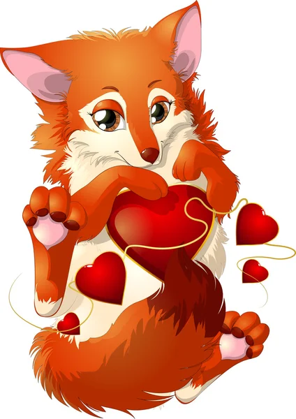 Fox y corazones — Vector de stock