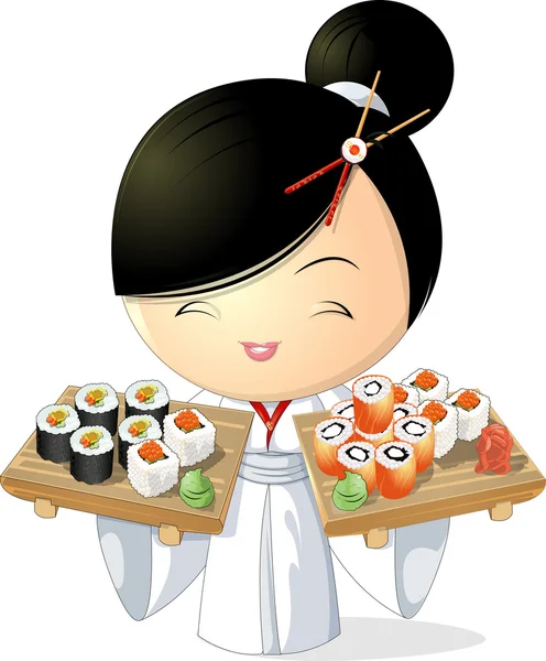 Suši gunkan寿司的女孩 — 图库矢量图片