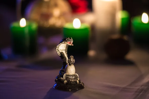 Figurine de serpent avec des bougies à l'arrière — Photo