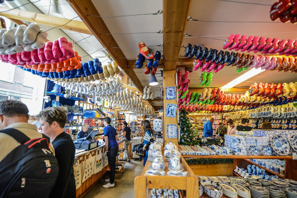 Souvenir shop with a lot of clogs in Amsterdam