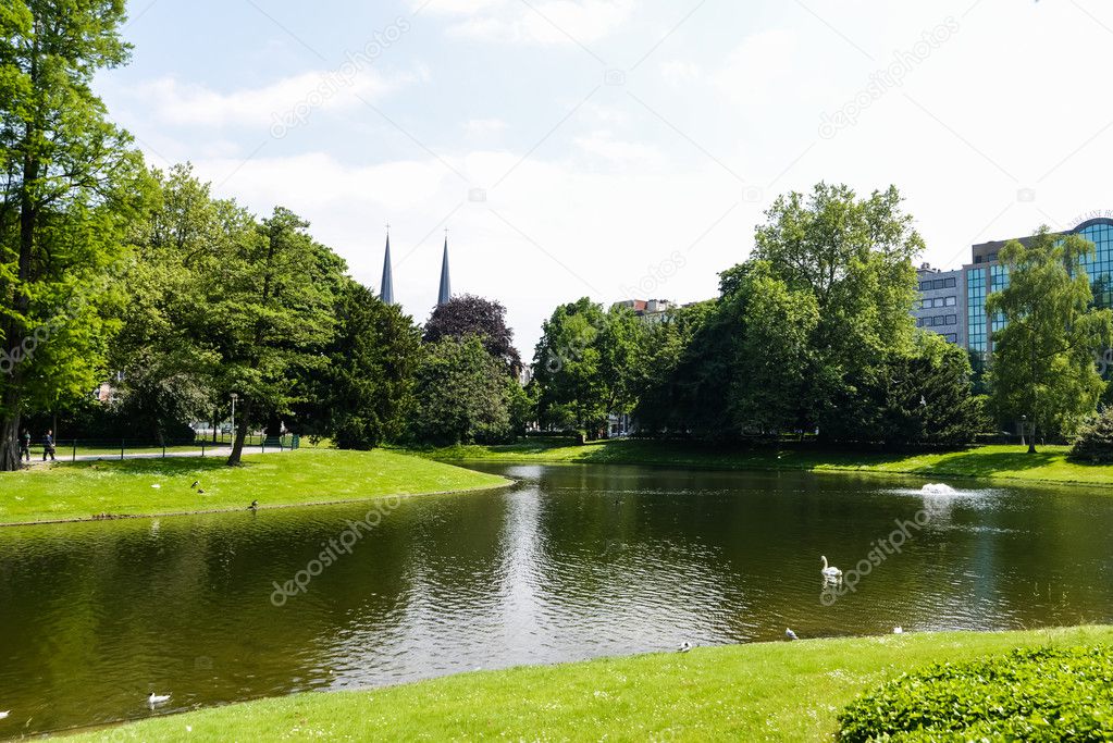 Park with lake in Antwerpen, Belgium