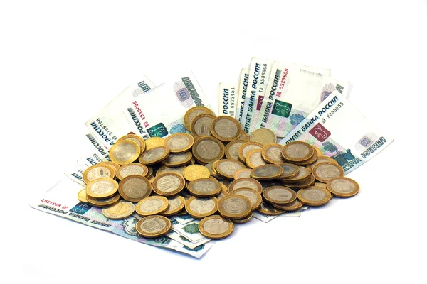 Coins on paper money — Stock Photo, Image