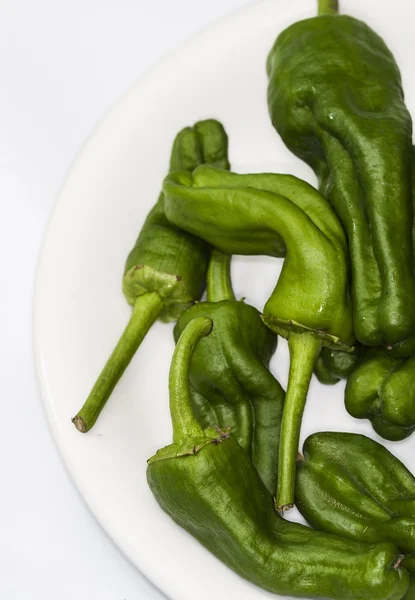 Groene paprika's in een schotel — Stockfoto