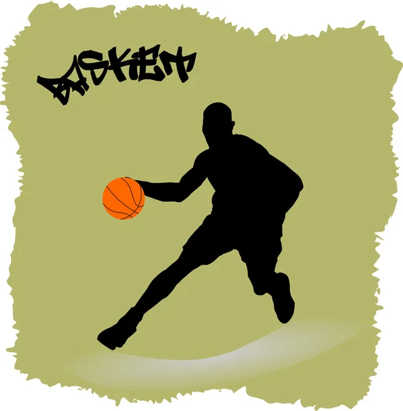 Illustratie van een basketbal-speler met bal — Stockvector