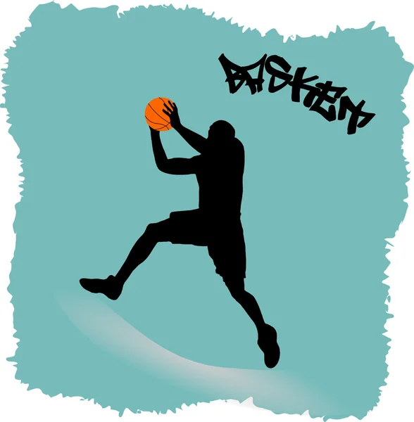 Illustratie van een basketbal-speler met bal — Stockvector