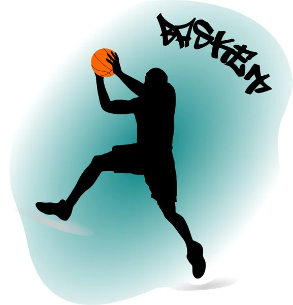 Ilustración de un jugador de baloncesto con pelota — Vector de stock