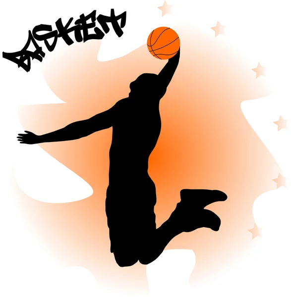 ボールとバスケット ボール選手のイラスト — ストックベクタ