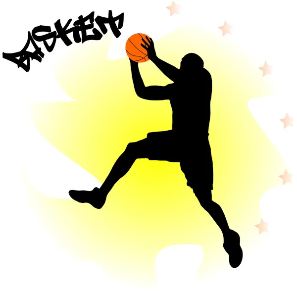 Illustratie van een basketbal-speler met bal — Stockvector