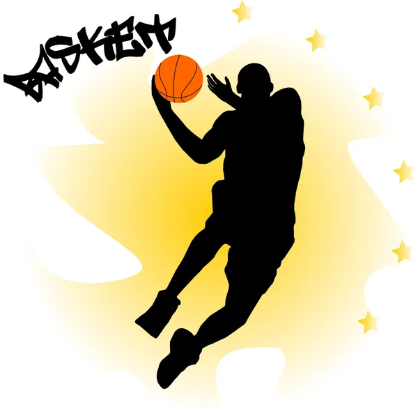 Illustrazione di un giocatore di basket con palla — Vettoriale Stock