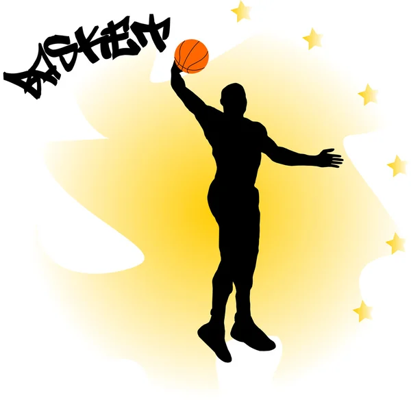 Illustration eines Basketballspielers mit Ball — Stockvektor