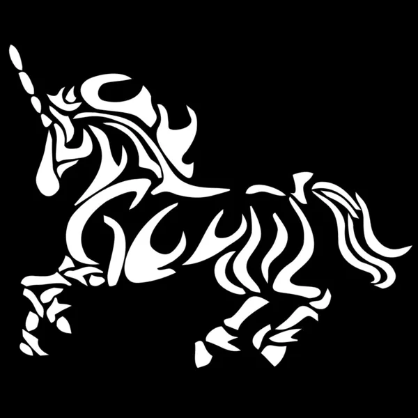 Tribal unicorn tattoo on black background — Stock Vector