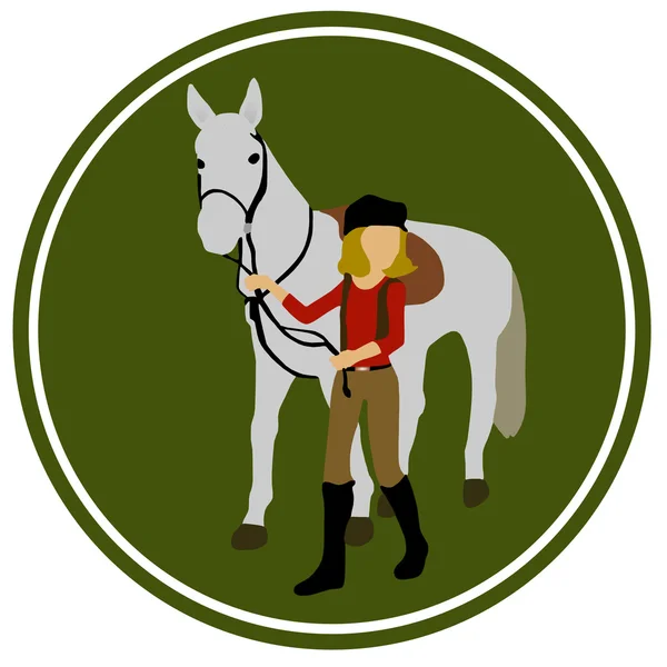 Hermoso caballo y jinete en un círculo — Vector de stock