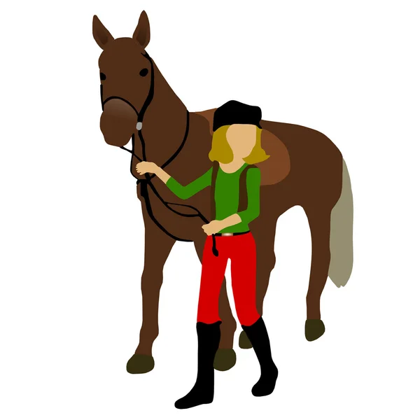 Hermoso caballo y jinete brillante — Vector de stock