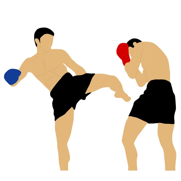 Dos boxeadores peleando con patada alta — Vector de stock