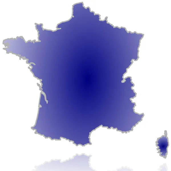 Mappa geografica della Francia con una riflessione — Vettoriale Stock