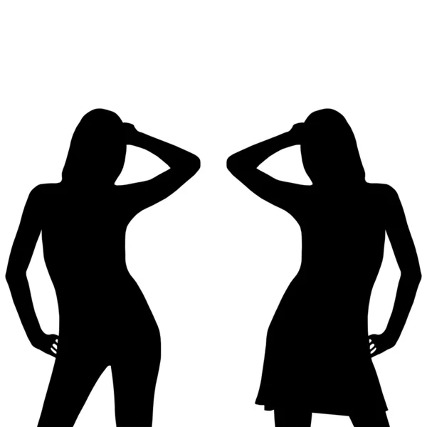 Mulheres em vestido e calças tomando postura — Vetor de Stock