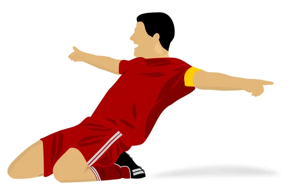 Jugador de fútbol feliz celebrando un gol — Vector de stock