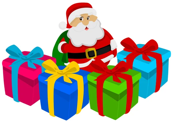 Illustration of santa claus with gifts — Stock Vector
