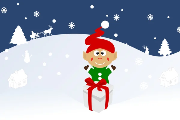 Christmas illustration of a leprechaun on snow — Stock Vector