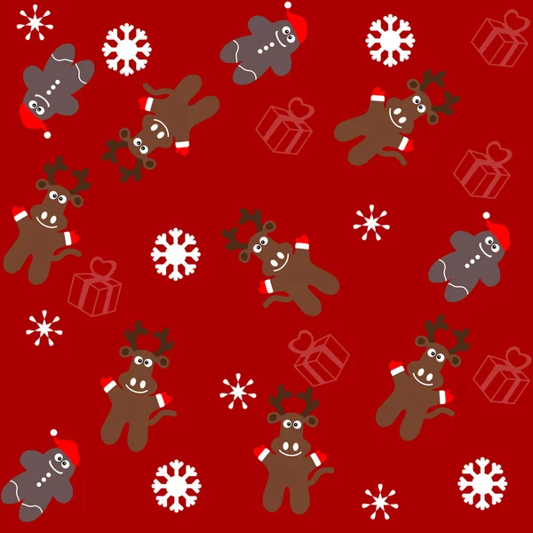 Pattern for wrapping paper and filled with deer and gingerbread — Stock Vector