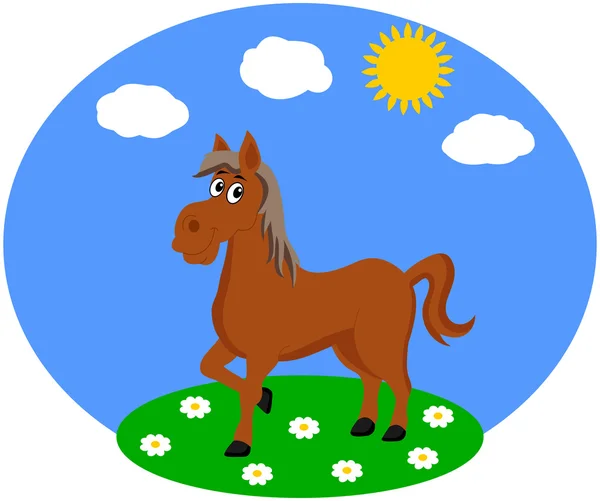 Un caballo en un prado — Vector de stock