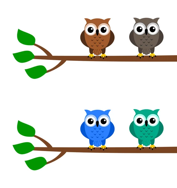 Owls on a branch — Stock Vector