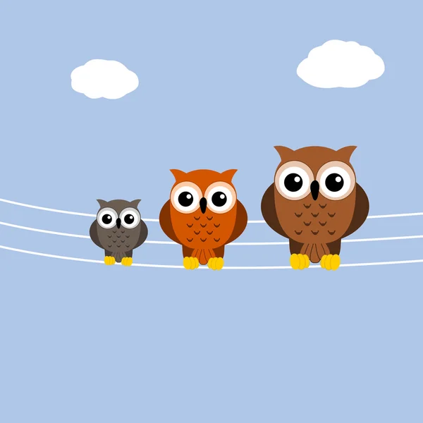 Owls on a telephone cable — Stock Vector