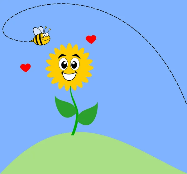 Eine Sonnenblume mit einer Biene — Stockvektor