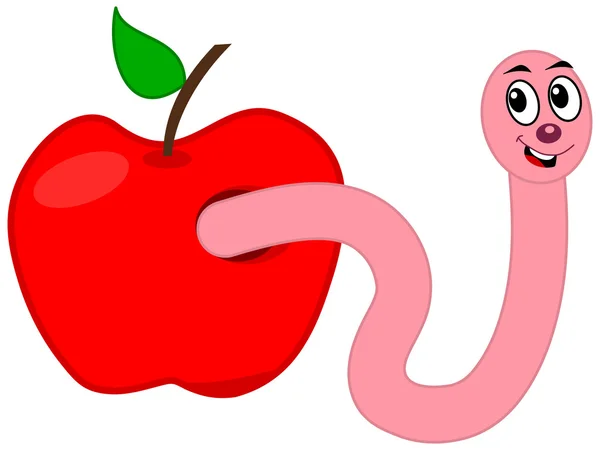 リンゴを食べるワーム — ストックベクタ