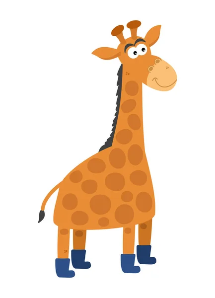 Beautiful Cute Smiling Giraffe Blue Boots Profile White Background — Stock Vector