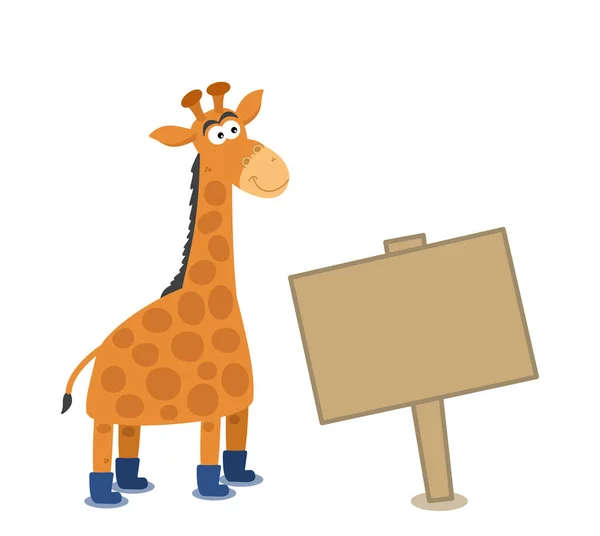 Beautiful Cute Giraffe Blue Boots Billboard White Background — Stock Vector