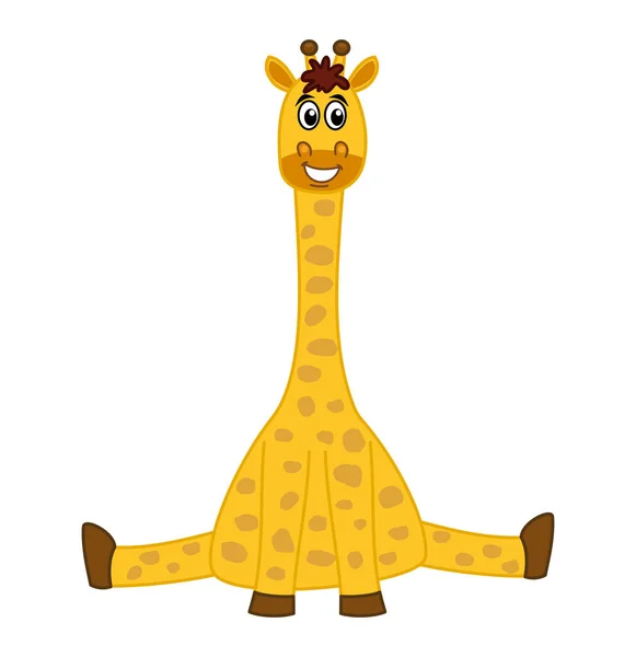 Belle Mignonne Girafe Jaune Souriante Assise Sur Sol Fond Blanc — Image vectorielle