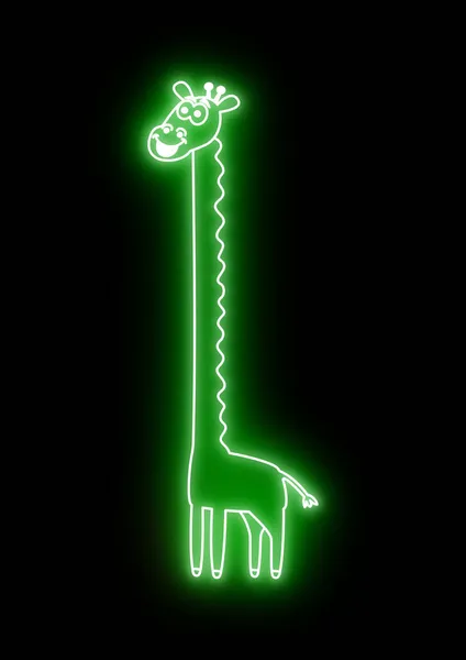 Зеленый Жираф Черном Фоне Зеленым Светом Таким Ночное Неоновое Освещение — стоковое фото