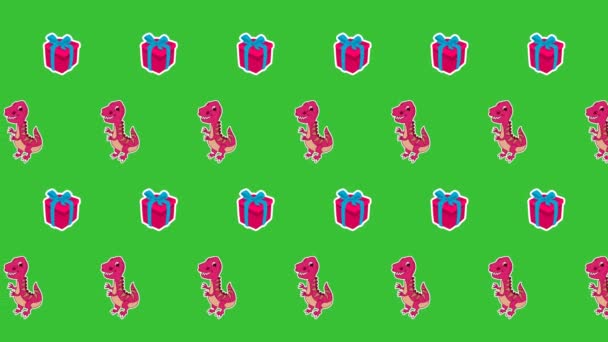 Animation Pink Tyrannosaurus Dinosaur Pink Gift Green Background Animation — Stock Video