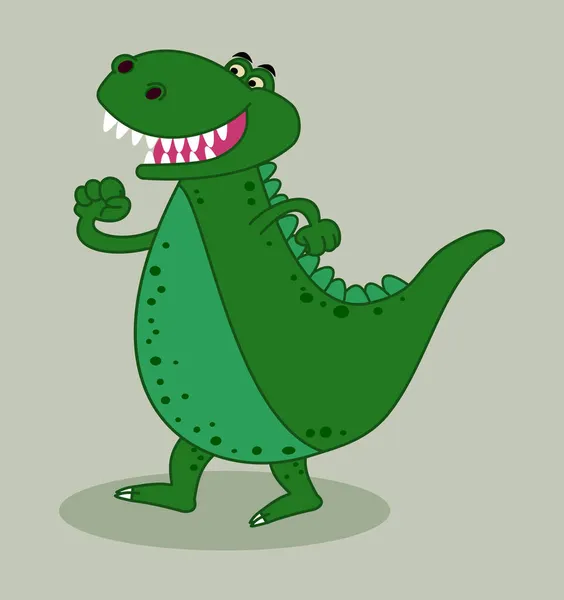 Zöld Dinoszaurusz Krokodil Mosolygós Profil Séta Közben Árnyék — Stock Vector