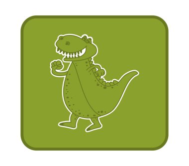 Dinozor timsahlı kare düğme ve yeşil arka planda büyük dişler.