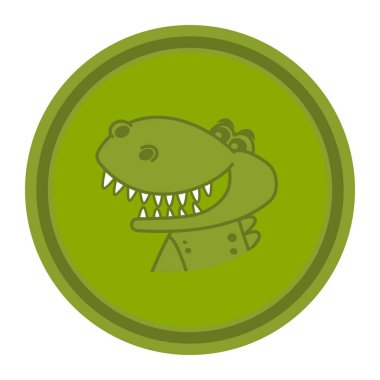 Yeşil arka planda büyük dişleri olan dinazor timsah kafalı ikon