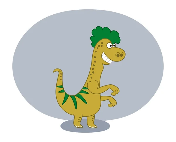 Dinosaure Sourire Lézard Jaune Aux Cheveux Verts Fond Gris — Image vectorielle