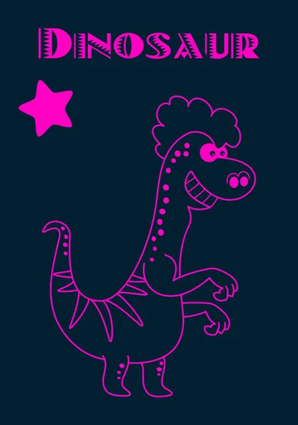 Dinossauro Lagarto Rosa Com Sorriso Fundo Cartaz Escuro Com Estrela — Vetor de Stock