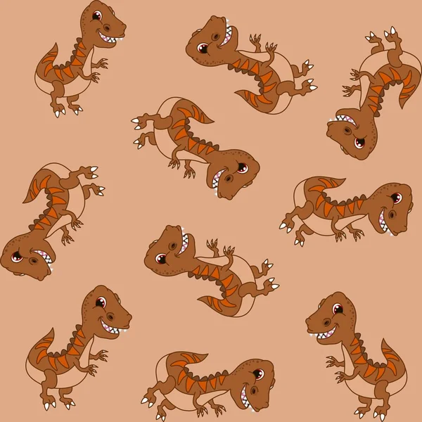 Print Pattern Brown Tyrannosaurus Dinosaur Big Teeth Brown Background — Stock Vector