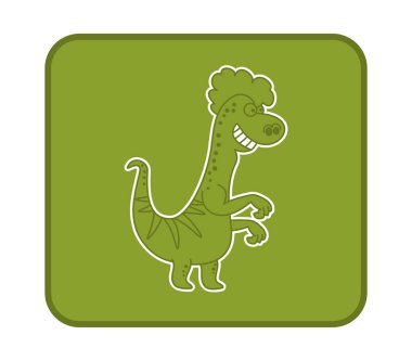 Kertenkele dinozorlu kare düğme ve yeşil arka planda büyük bir gülümseme