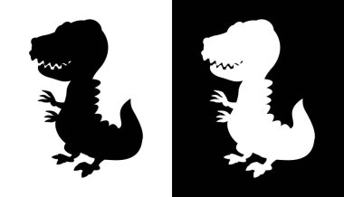 Genç tyrannosaurus dinozorun keskin dişleri siyah ve beyaz