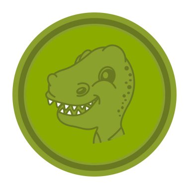 Yeşil arka planda büyük dişleri olan genç dinozor kafalı ikon