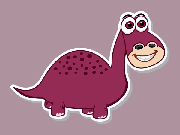 Наклейка Молодого Травоїдного Динозавра Фіолетовий Плямами Великою Посмішкою — стоковий вектор