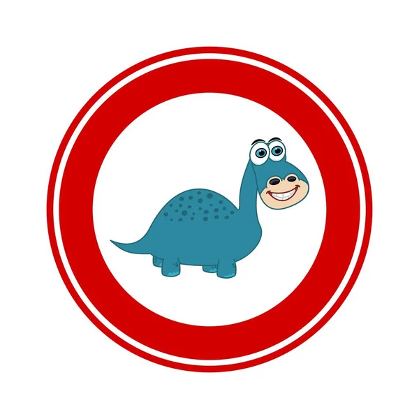 Road Sign Prohibiting Herbivorous Dinosaur White Red Background — Stock Vector
