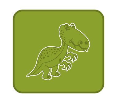 Etçil dinozorlar ve yeşil arka planda büyük pençeleri olan kare düğme