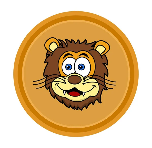 Panel Circular Badge Smiling Lion Yellow Background — Stock Vector