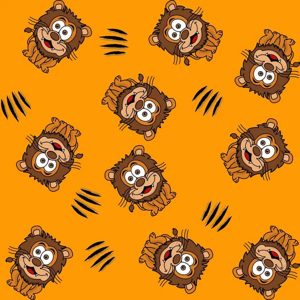 Wrapping Paper Smiling Lion Claws Orange Background — Stock Vector